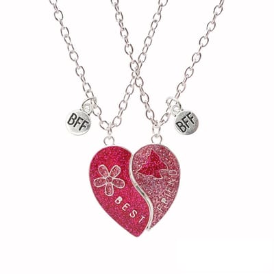 Kasey Vriendschapsketting Bloem & Vlinder - BFF Ketting Voor 2 - Vriendschapskettingen - Vriendschap Cadeau - Roze - Zilverkleurig