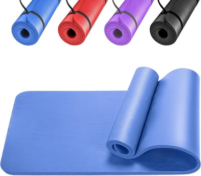 Yogamat Extra Dik - Oefenmat Fitnessmat - Thuis en Onderweg - Hoogwaardig Traagschuim - 183 cm Lang - Blauw