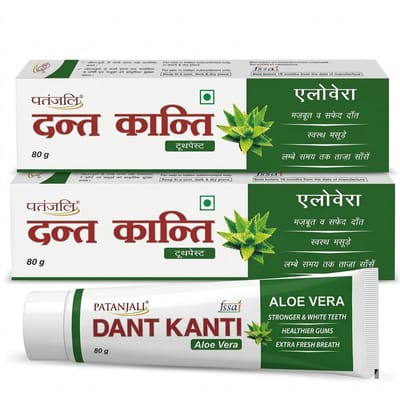 Patanjali Dant Kanti Aloë Vera Tandpasta - Natuurlijke Kruidenformule voor Complete Mondverzorging, Frisheid en Gezond Tandvlees - 150g