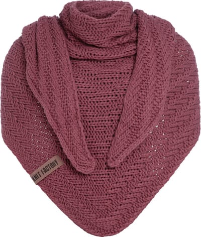 Knit Factory Sally Gebreide Omslagdoek - Driehoek Sjaal Dames - Dames sjaal - Wintersjaal - Stola - Wollen sjaal - Rode sjaal - Stone Red - 220x85 cm - Grof gebreid