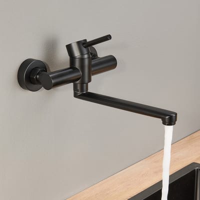 Cecipa Max Keukenkraan - Wandmontage - 304 RVS - Luchtinjectie Perlator - 140-160 mm Hartafstand - 360° Draaibaar - Zwart