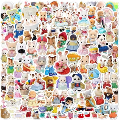 100 Stuks Schattige Calico Critters Stickers Graffiti Decals Laptop Scrapbook Decoratie Skateboard Laptop Waterdichte Decor Sticker Speelgoed beige