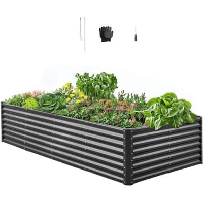 VEVOR Verhoogd Tuinbed, Metaal, 2400x1200x600 mm, Plantbed, Groentebed, Plantenbak met Open Bodem & Afgeronde Randen, Groot Bloembed, Kruidenbed, Ideaal voor Groenten, Bloemen, Kruiden & Vetplanten