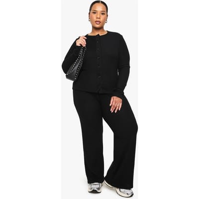 boohoo Dames Plus Soft Rib Cardigan En Elastische Broek Set | Zwart | Maat: 44