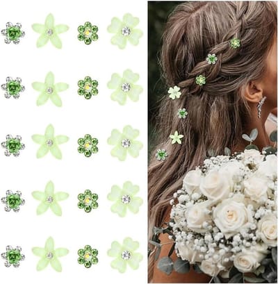 20 Stuks Groene Kleine Bloem Haarclips, Mini Schattige Strass Metalen Haaraccessoires voor Vrouwen, Bruiloft en Feestelijke Gelegenheden