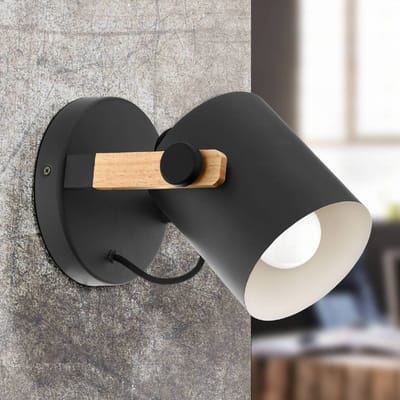 EGLO Wandlamp Hornwood met houtdetail, zwart