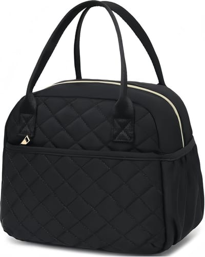 Geïsoleerde lunchtas/lunchbox voor dames met koelvak, geïsoleerd en lekvrij, gewatteerd, herbruikbare lunchtas, geschikt voor werk, school, reizen en picknicks (zwart)