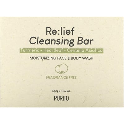 Purito, Re:lief Cleansing Bar Soap, Fragrance-Free, 3.52 oz (100 g)