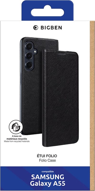 Bigben Connected, Hoesje geschikt voor Samsung Galaxy A55 - Folio Stand met Kaarthouder, Zwart