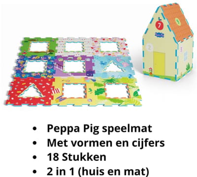 Peppa Pig Puzzel Mat - 2 in 1 - Speelkleed en Huis - Foam - Duurzaam en Zacht - 18 Delig
