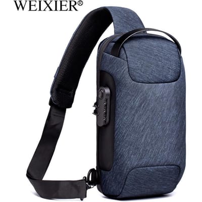 WEIXIER Waterdichte Oxford Crossbodytas voor heren Anti-diefstal Sling Bag Multifunctionele borsttassen Reisschoudertas met USB-oplaadpoort one size