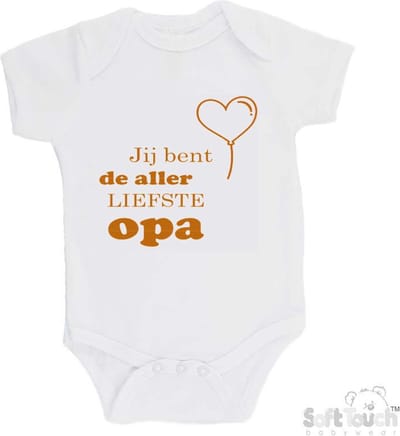 100% katoenen Romper "Jij bent de allerliefste opa" Unisex Katoen Wit/tan Maat 56/62