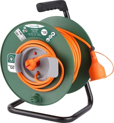 WNHB® Verlengsnoer 50M Tuin Haspel - 16A - 2 Polig EU Stekker Type C EF - Oranje Groen - 1.5mm²