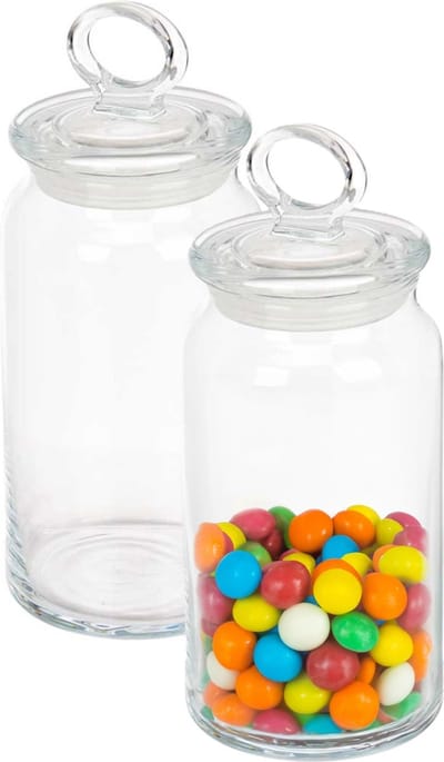 Pasabahce Snoeppot/voorraadpot met luchtdichte sierlijke deksel - 2x - glas - 1130 ml - D10 x H23 cm - koekjes/snoep/voedsel