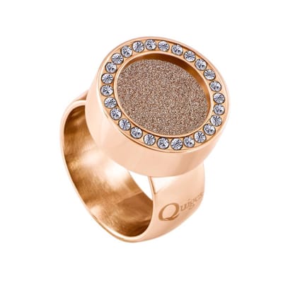 Quiges RVS Schroefsysteem Ring met Zirkonia Rosékleurig Glans 16mm met Verwisselbare Glitter Champagne 12mm Mini Munt