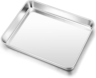 Roestvrijstalen bakplaat voor het bakken, braden en serveren - rechthoekig, 31.5 x 24.6 x 2.5 cm, vaatwasserbestendig, duurzaam en veilig voor voedsel