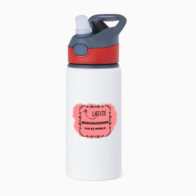 Hacebo® - liefste bonusmoeder van de wereld waterfles met rietje rood - Moeder - de liefste bonusmoeder - Moeder cadeautjes - moederdag - verjaardag - geschenk - kado - water fles - 650ML