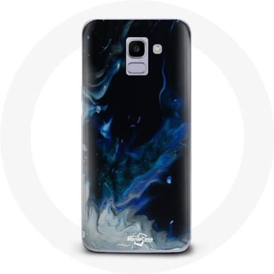 Case voor Samsung Galaxy J6 2018 Veelkleurige rookwolken van blauwgrijs en zwart op een zwarte achtergrond