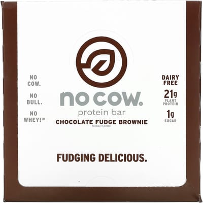No Cow, barre protéinée, brownie au chocolat et fudge, 12 packs, 2,12 oz (60g) chaque