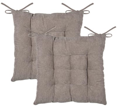 Stof Textile stoelkussen Dandy - 2x - beige - 38 x 38 x 5 cm - touwtjes sluiting - zitkussens - binnen/buiten