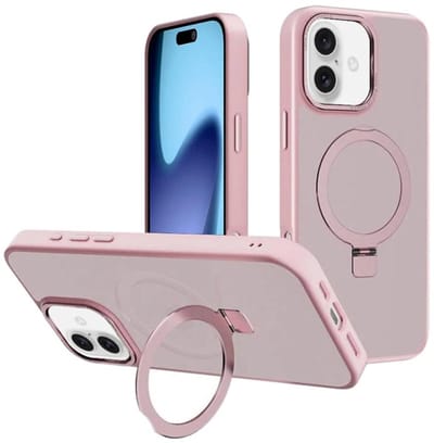 Backcover met onzichtbare standaard [Compatibel met MagSafe] Schokbestendig Hoesje - Geschikt voor: Apple iPhone 17 - Roze