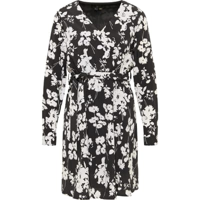 Faina Midi-jurk met bloemenprint Dames zwart wit