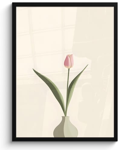 Poster in lijst - Fotolijst 50x70 cm - Posters - Tulp - Vaas - Beige - Posterlijst zwart - Decoratie - Wanddecoratie woonkamer - Muurdecoratie slaapkamer