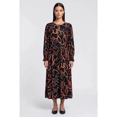 White Stuff Angie Midi Dress Black Multi Maat: 10 REGULAR | Midi Jurken Outlet | Dames | Zwart