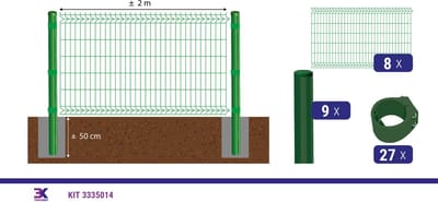 KIT 9 draadpaneel + palen en klemmen, lengte 16m, hoogte 123cm, kleur groen RAL 6005