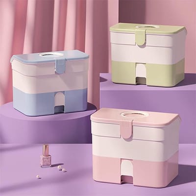 Cosmetica Opbergdoos - Make-up Organizer - Nagellak Organiseren - Dubbellaags Ontwerp - 32 x 28 x 24 cm - Groen