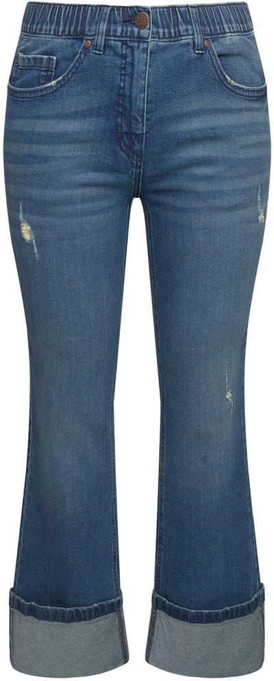 Ulla Popken - Dames - Mary 7/8-jeans wijde pijpen destroyed-effecten - Blauw denim - Maat 42
