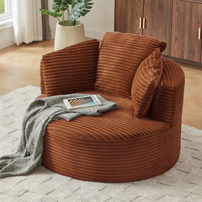 MODFU Fauteuil - Ronde Vorm - Diepe Zitting - Woonkamer - Ribstof - Oranje