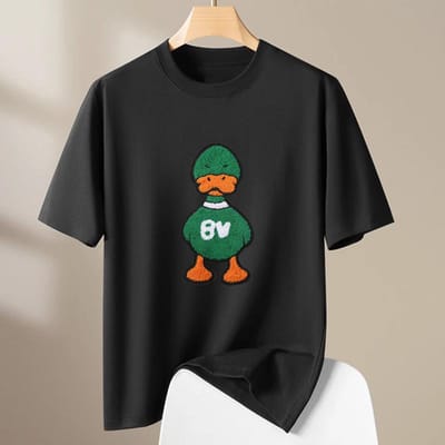 Zomer Nieuw Trendy Merk Ins Super Hot Half-mouw Cartoon Eend Geborduurd T-shirt met korte mouwen voor Mannen en Vrouwen 3XL black