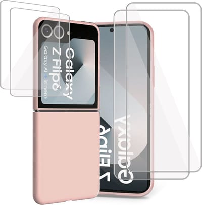 Hoesje + 2x Screenprotector geschikt voor Samsung Galaxy Z Flip 6 / Flip 7 FE – Folie - Liquid Back Case Cover Rose