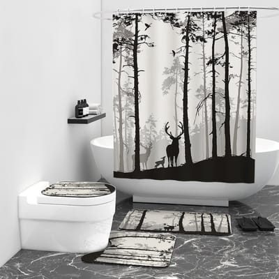 Floraweg Douchegordijn,Shower Curtain,badgordijn,badkamergordijn,Jungle, grasland, dier, silhouetstijl , digitale printen -Anti Schimmel - Inclusief 12 ringen -met 12 stuks douchegordijnhaken – Waterdicht -Wasbaar- Polyester - 180x200 cm