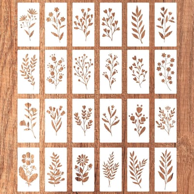Dailygoods- Bloemensjabloon 24 Stuks - Herbruikbare Sjablonen - Wilde Bloemen/Schildersjablonen - Knutselsjablonen - PET Materiaal - 15x7,5 cm - Sjabloon