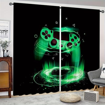 Gaming Gordijnen Draperieën Kinderen Gamer Videogames Gordijnset voor Jongens Modern Gamecontroller Stoffen Gordijn Groen Gamer 2 Stuks 100W130H(CM)40x51in&Grommet Top