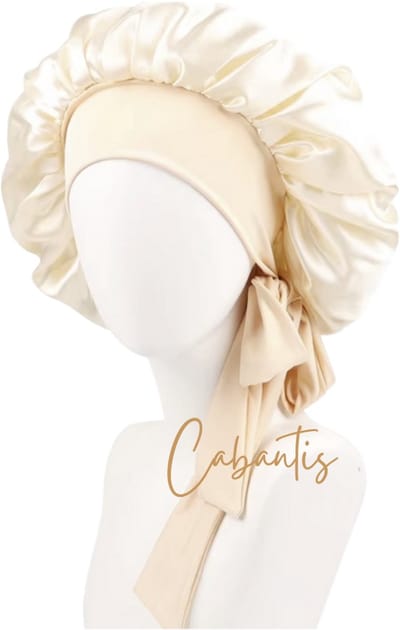 Cabantis® Verstelbaar Bonnet - Satijnen Slaapmuts Unisex – Frizz-vrije Nachtcap met Brede Elastische Band - Satijn Soft Beige