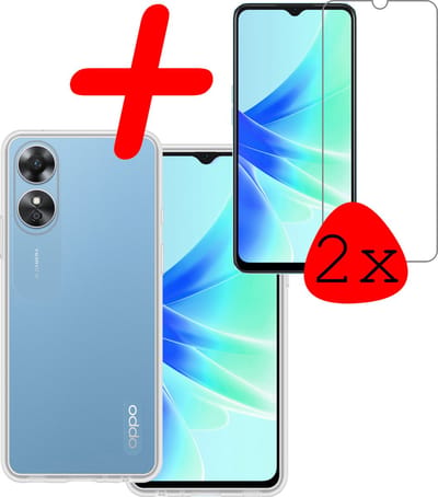 Hoesje Met 2x Screenprotector - Geschikt voor OPPO A17 - Sterk & Shockproof - Back Cover - Siliconen Case - Telefoon Hoes - Transparant