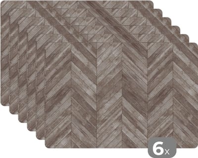 Placemat - Plank - Patronen - Brocante - 45x30 cm - 6 stuks - Hittebestendig - Anti-Slip - Onderlegger - Afneembaar