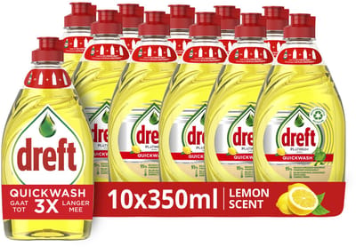 Dreft Platinum Quickwash Vloeibaar Afwasmiddel - Citroen - Voordeelverpakking 10 x 350 ml