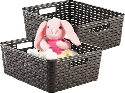 Plasticforte Opbergmand - 2x - Kastmand - rotan kunststof - choco bruin - 12 Liter - 30 x 37 x 13 cm