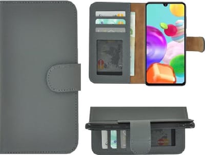 Geschikt voor Samsung Galaxy A16 Hoesje - Bookcase - Samsung A16 Wallet Book Case Echt Leer Grijs Cover