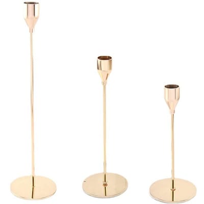 Ensemble de 3 bougeoirs pour bougies chandelles Décoratif Chandelier Support en métal pour Mariage Dîner beige