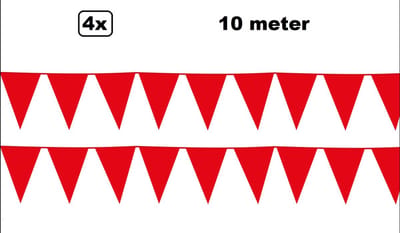 4x vlaggenlijn rood 10 meter - Festival thema feest party verjaardag gala jubileum