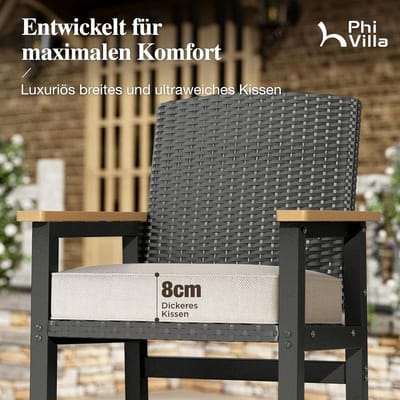 Tuin Bartafel Set 3-delig 75x66x106 cm met 2 Barkrukken en Kussens – Rotan & Metaal Outdoor Barset voor Balkon, Terras en Tuin – Zwart/Bruin – HomebyNicole