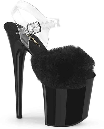 Pleaser - FLAMINGO-808FUR Sandaal met enkelband, Paaldans schoenen - US 5 - 35 Shoes - Zwart
