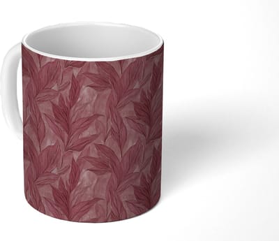 Mok - Koffiemok - Bladeren - Patroon - Paars - Mokken - 350 ML - Beker - Koffiemokken - Theemok