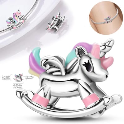 Bedel Koper Dromerige Eenhoorn Schommelstoel Kralen Passend voor Bedels Plata Echte Armbanden Kralen Dames Sieraden Knutselen DoeHetZelf gray