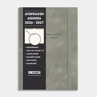 Hobbit - Afsprakenagenda 2026-2027 - 1 week op 2 pagina's - Tijdindeling per uur - Zakelijke Agenda - Harde Kaft - A5 (14,8 x 21,0 cm) - Suèdelook Grijsgroen